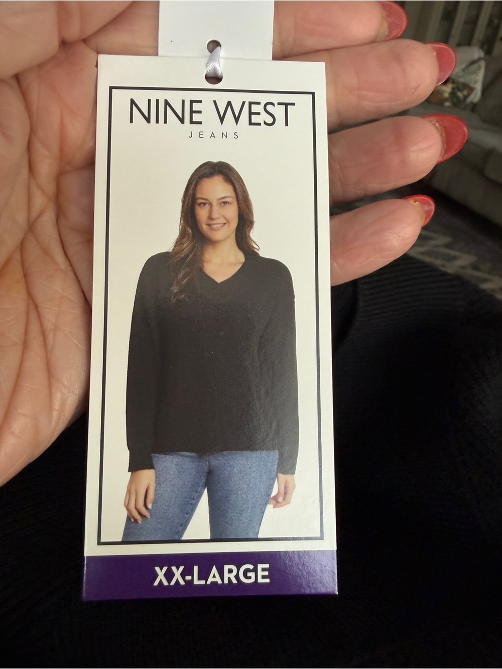 Nine West Anthracite V-Neck Sweater - Black - NWT - XXL